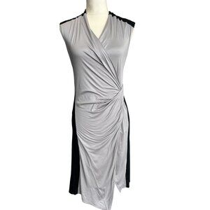 Helmut Lang Womens Grey and Black Sleeveless Wrap Dress With Ruching Size S